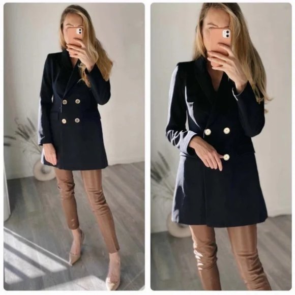 NWT 🔥Zara Double Breasted Blazer Mini Dress Balmain Style - Picture 3 of 14